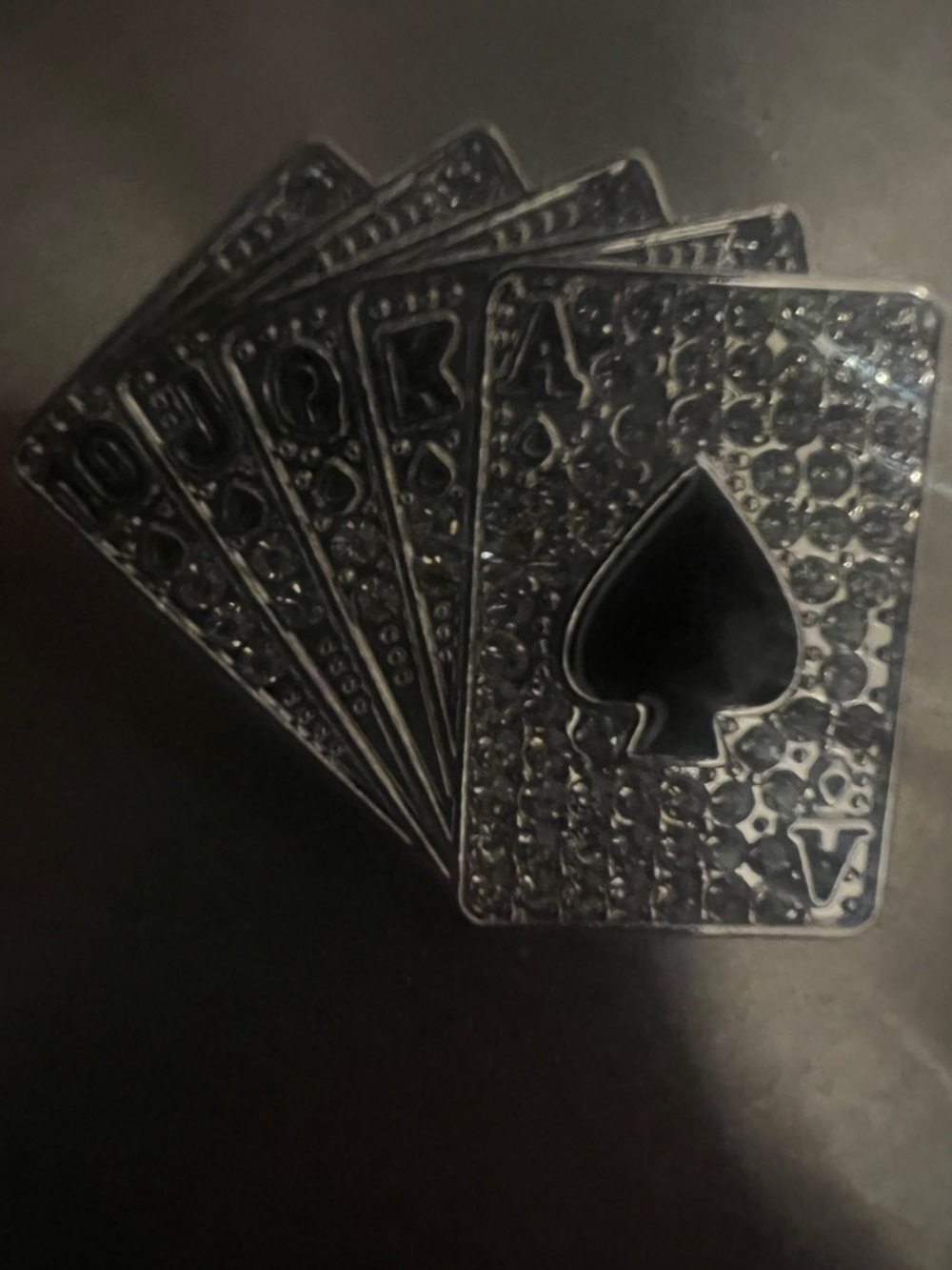 Black Rhinestone Playing Card Fan Pin Brooch